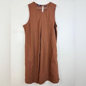 Lands’ End 100% Linen Brown Shift Dress Minimalist Cottagecore Plus Size 1X